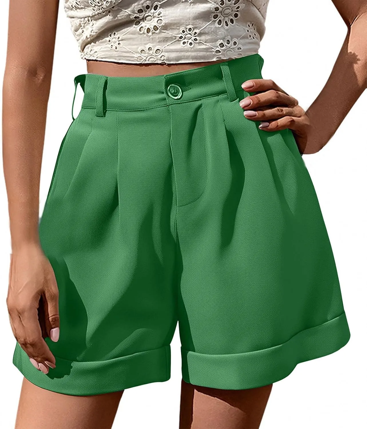 Dressy Shorts for Women Casual High Waisted Wide Leg Tailored Pleated Shorts Summer Business Work Short with Pockets
