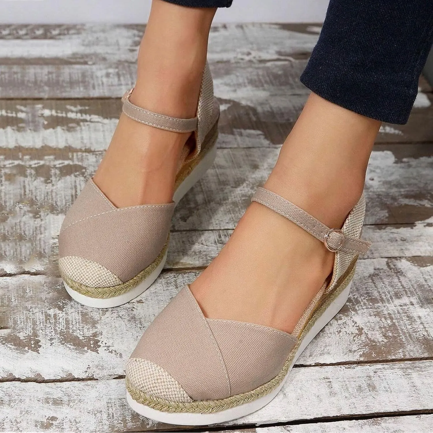 Eduavar Platform Sandals Women Casual Beach Walking Shoes Closed Toe Arch Support Ankle Strap Shoes Wedge Slides Slippers