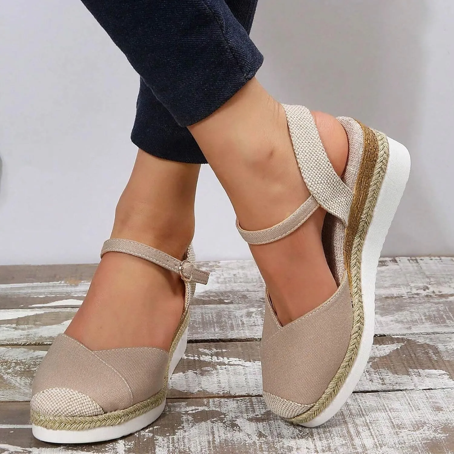 Eduavar Platform Sandals Women Casual Beach Walking Shoes Closed Toe Arch Support Ankle Strap Shoes Wedge Slides Slippers
