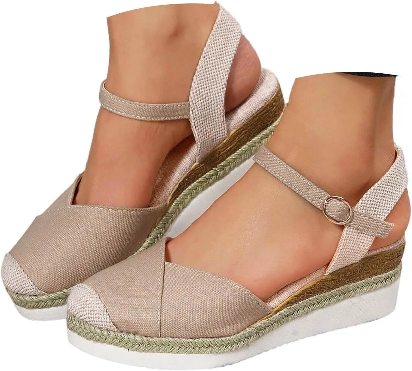 Eduavar Platform Sandals Women Casual Beach Walking Shoes Closed Toe Arch Support Ankle Strap Shoes Wedge Slides Slippers