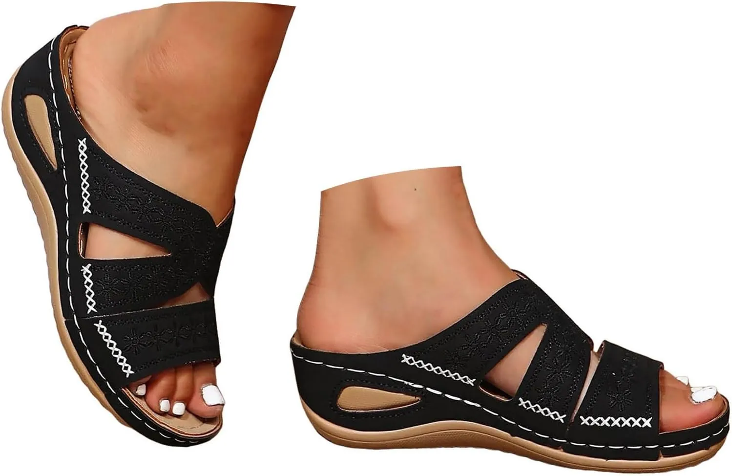 Eduavar Platform Sandals Women Casual Dressy Walking Non Slip Shoes Open Toe Slides Beach Slip On Orthopedic Wedge Slippers