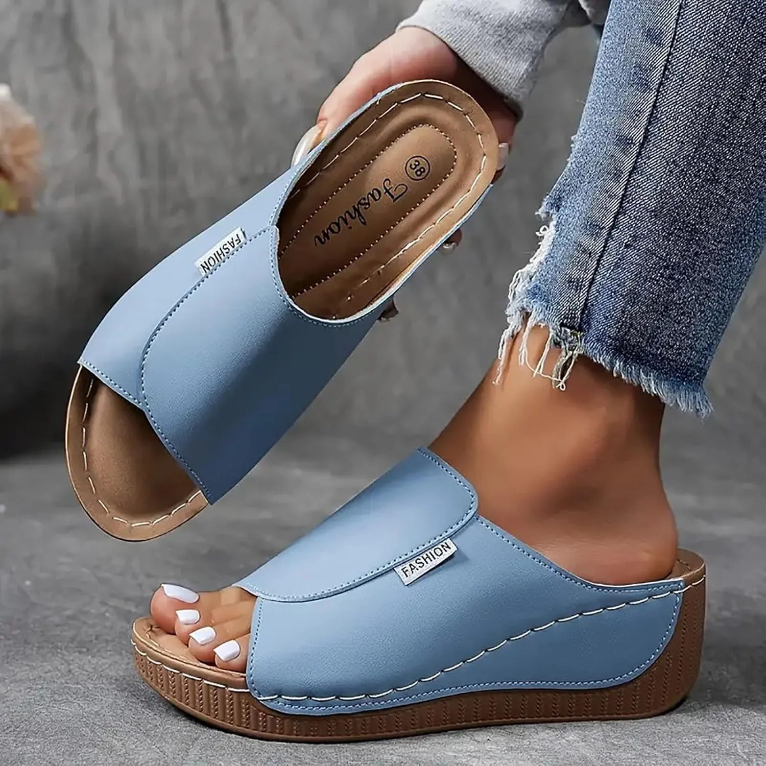 Eduavar Platform Sandals Women Casual Summer Beach Shoes Orthotic Comfortable Walking with Arch Support Dressy Wedge Slippers