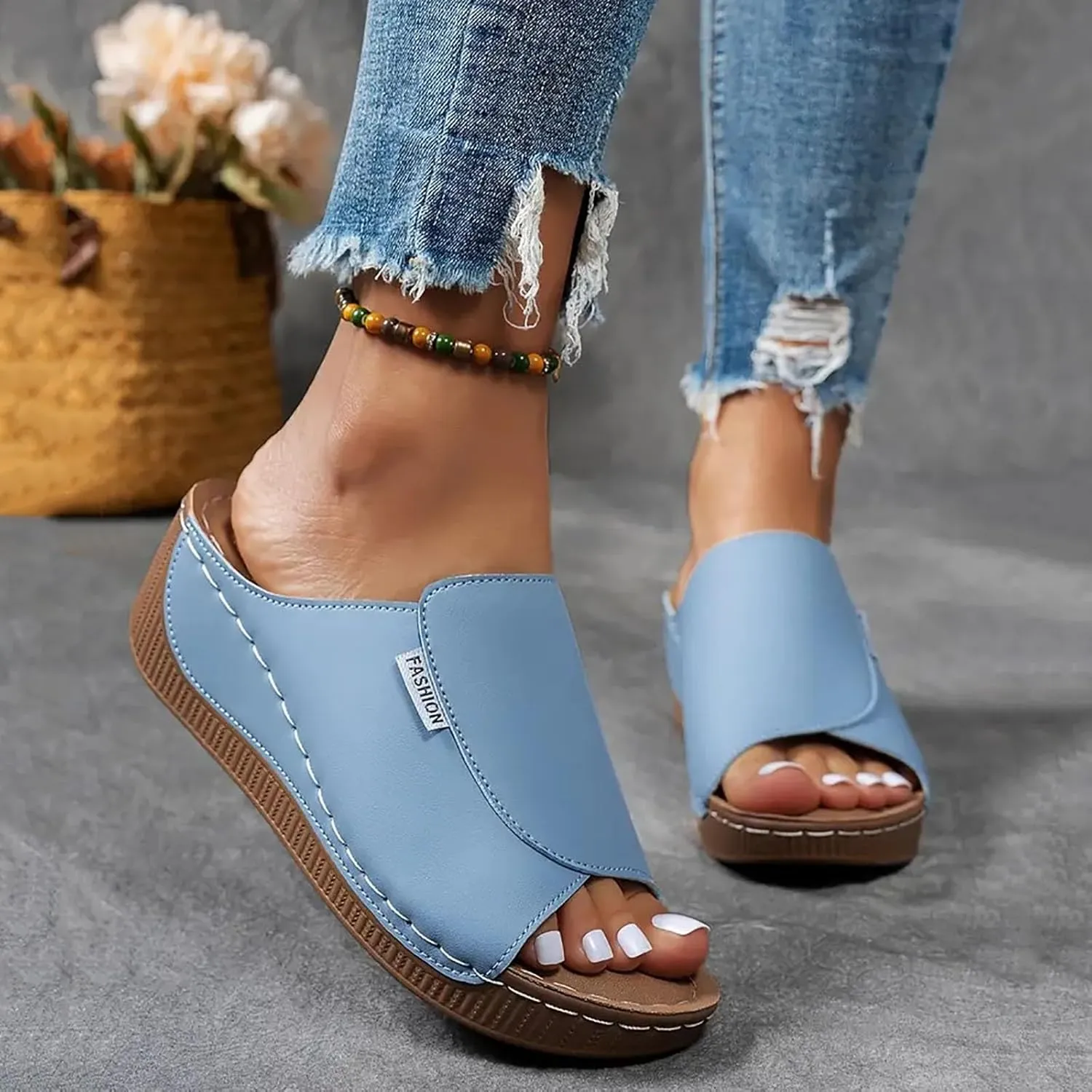 Eduavar Platform Sandals Women Casual Summer Beach Shoes Orthotic Comfortable Walking with Arch Support Dressy Wedge Slippers