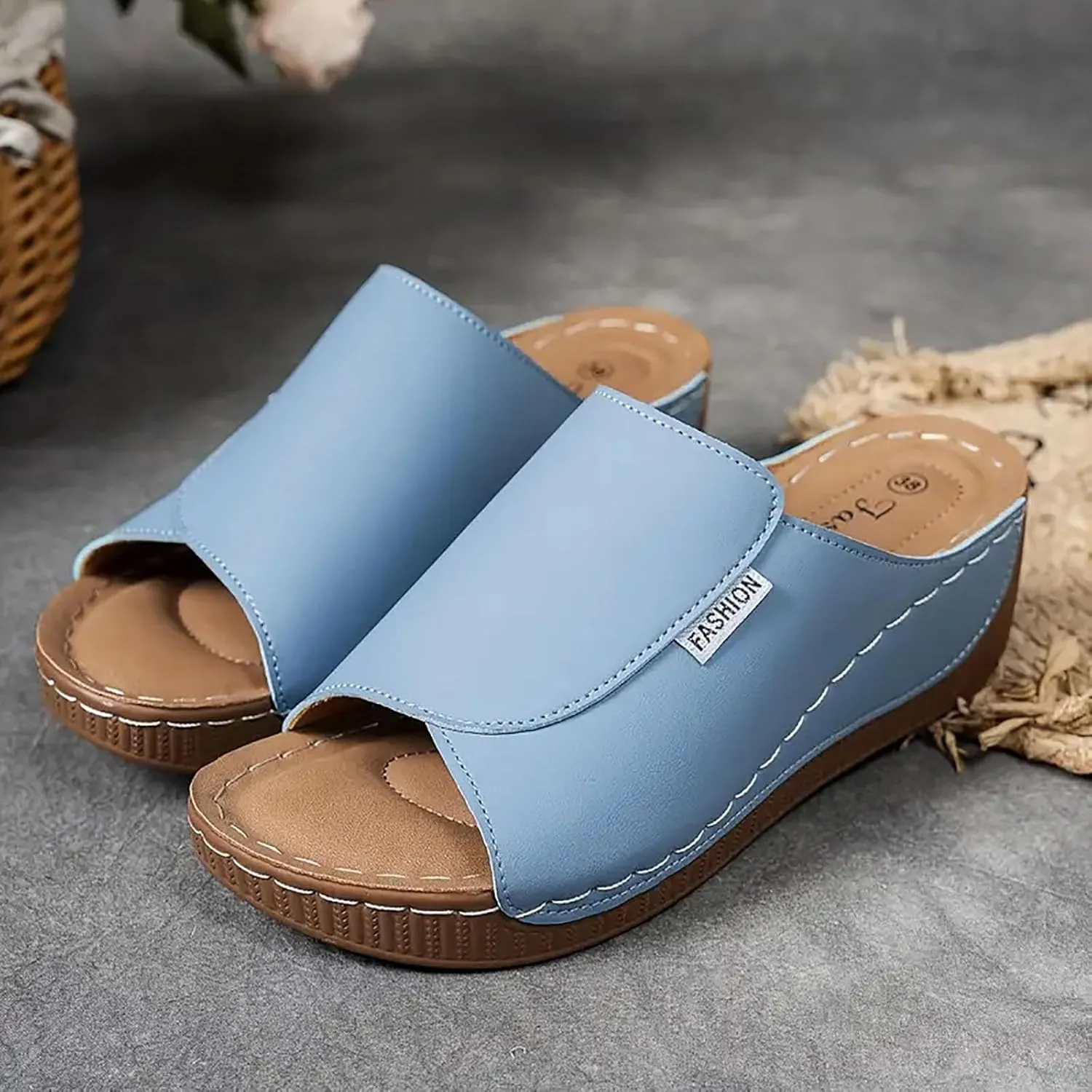 Eduavar Platform Sandals Women Casual Summer Beach Shoes Orthotic Comfortable Walking with Arch Support Dressy Wedge Slippers