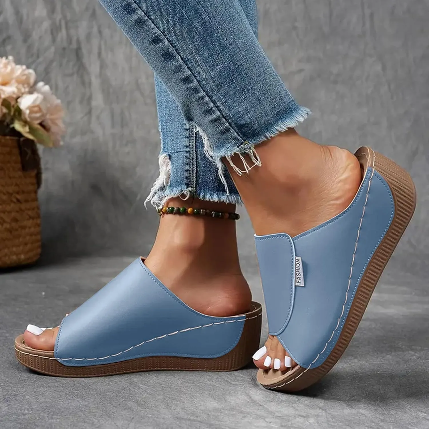 Eduavar Platform Sandals Women Casual Summer Beach Shoes Orthotic Comfortable Walking with Arch Support Dressy Wedge Slippers