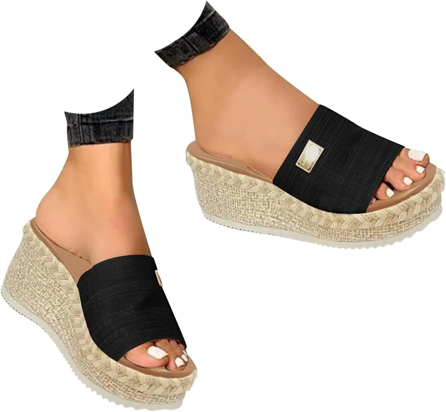 Eduavar Sandals for Women 2025 Fashion Slip on Wedges Sandals Platform Summer High Heels Beach Boho Shoes Outdoor Slides