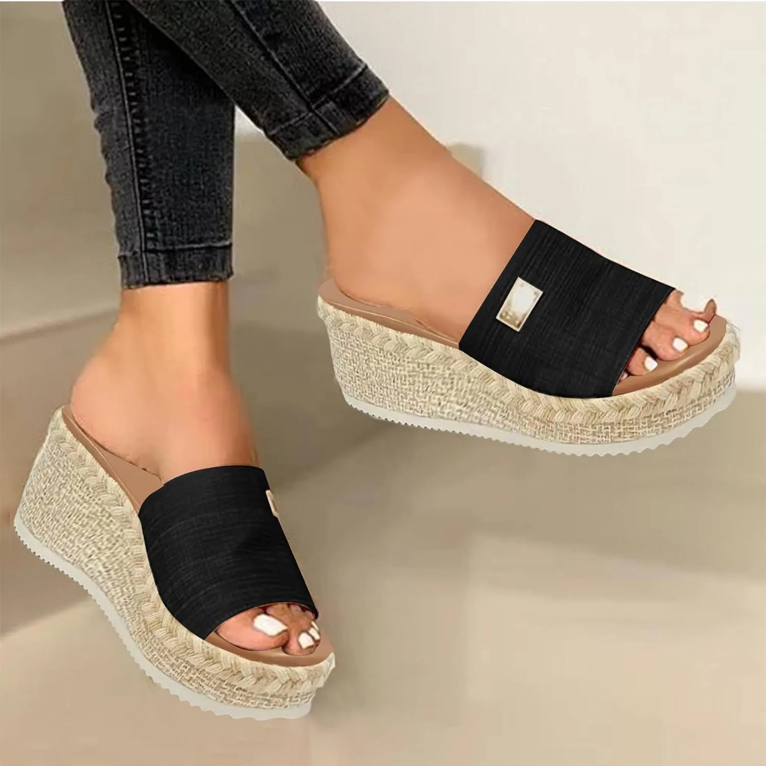 Eduavar Sandals for Women 2025 Fashion Slip on Wedges Sandals Platform Summer High Heels Beach Boho Shoes Outdoor Slides
