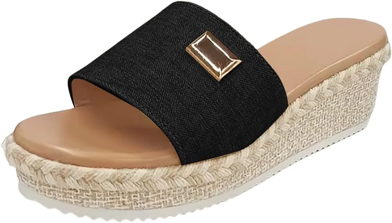 Eduavar Sandals for Women 2025 Fashion Slip on Wedges Sandals Platform Summer High Heels Beach Boho Shoes Outdoor Slides