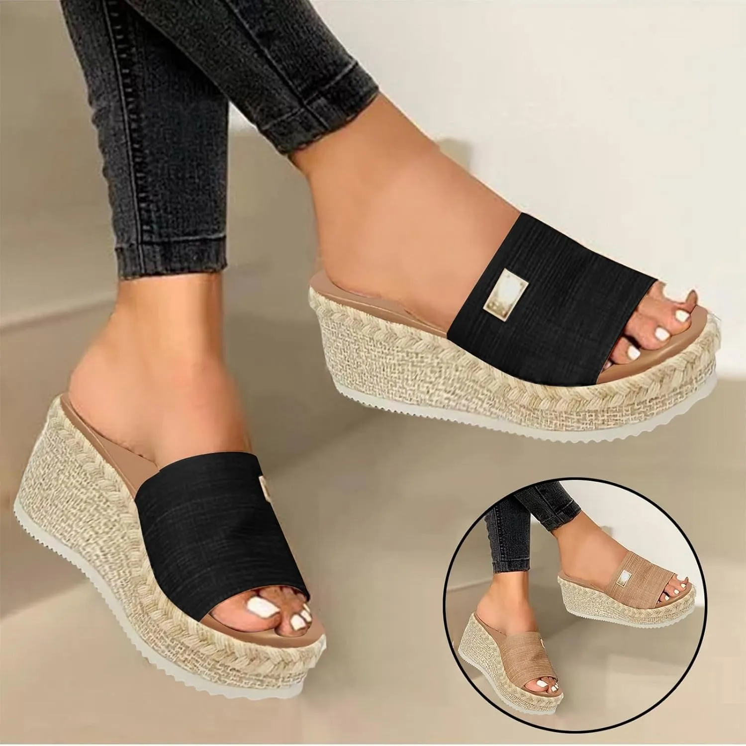 Eduavar Sandals for Women 2025 Fashion Slip on Wedges Sandals Platform Summer High Heels Beach Boho Shoes Outdoor Slides