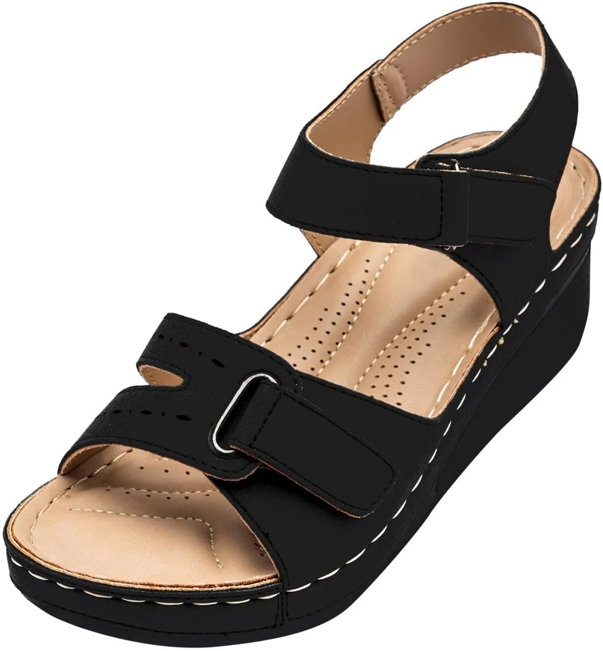 Eduavar Sandals for Women Dressy Summer, Platform Sandals Women Casual Orthopedic Open Toe Sandals Shoes with Buckle Strap
