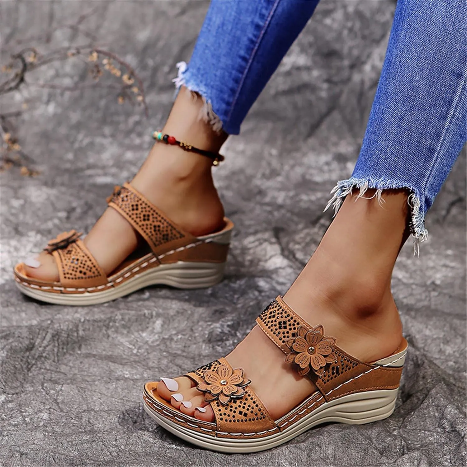 Eduavar Sandals for Women Dressy Summer, Wedge Sandals for Women Breathable Open Toe Platform Sandals with Arch Support