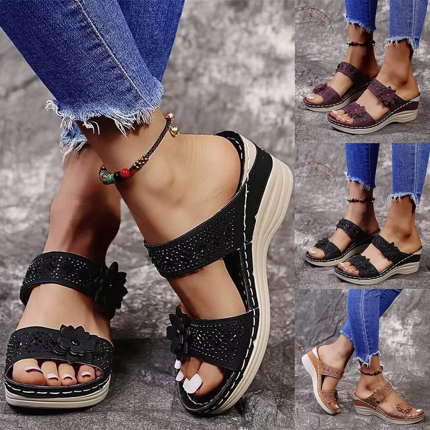 Eduavar Sandals for Women Dressy Summer, Wedge Sandals for Women Breathable Open Toe Platform Sandals with Arch Support