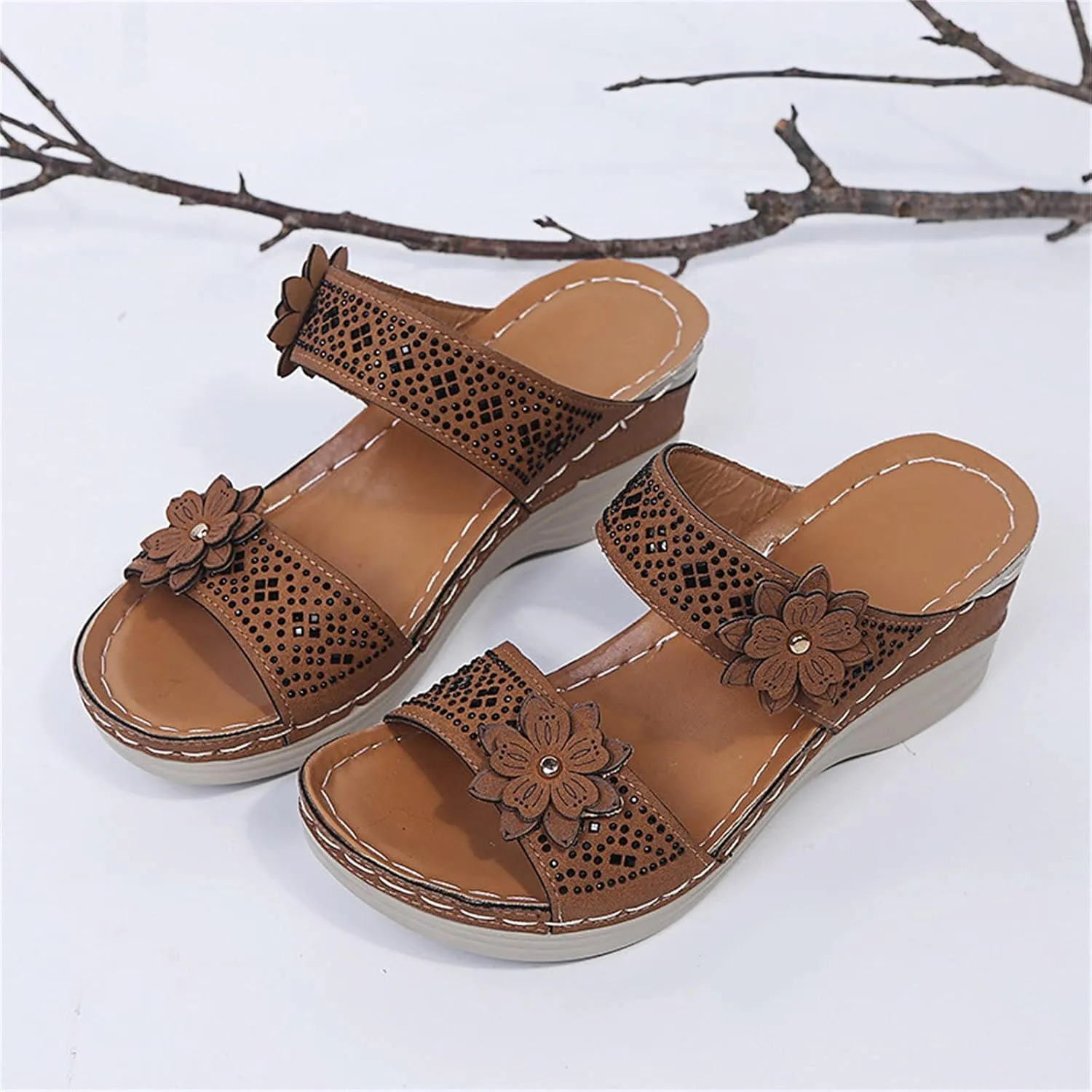 Eduavar Sandals for Women Dressy Summer, Wedge Sandals for Women Breathable Open Toe Platform Sandals with Arch Support