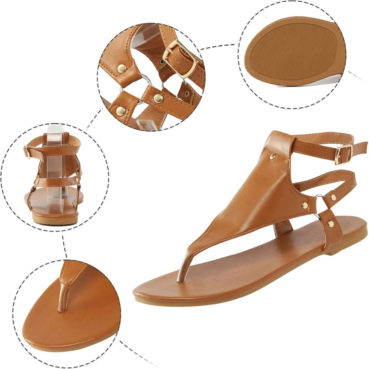 Eduavar Sandals Women Dressy Summer Flat, Beach Sandals for Women Summer Open Toe Flip Flops Thong Sandals with Buckle Strap