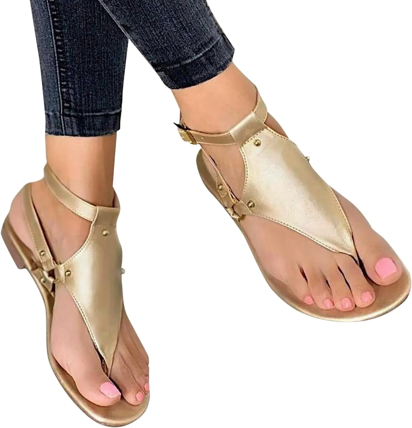 Eduavar Sandals Women Dressy Summer Flat, Beach Sandals for Women Summer Open Toe Flip Flops Thong Sandals with Buckle Strap
