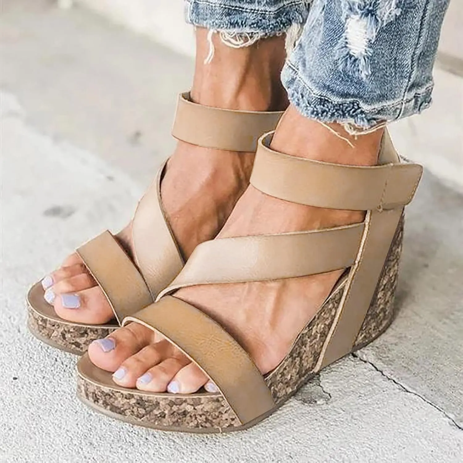 Eduavar Summer Sandals for Women, Orthopedic Sandals for Women Leather Wedge Platform Sandals Open Toe Sandals Shoes