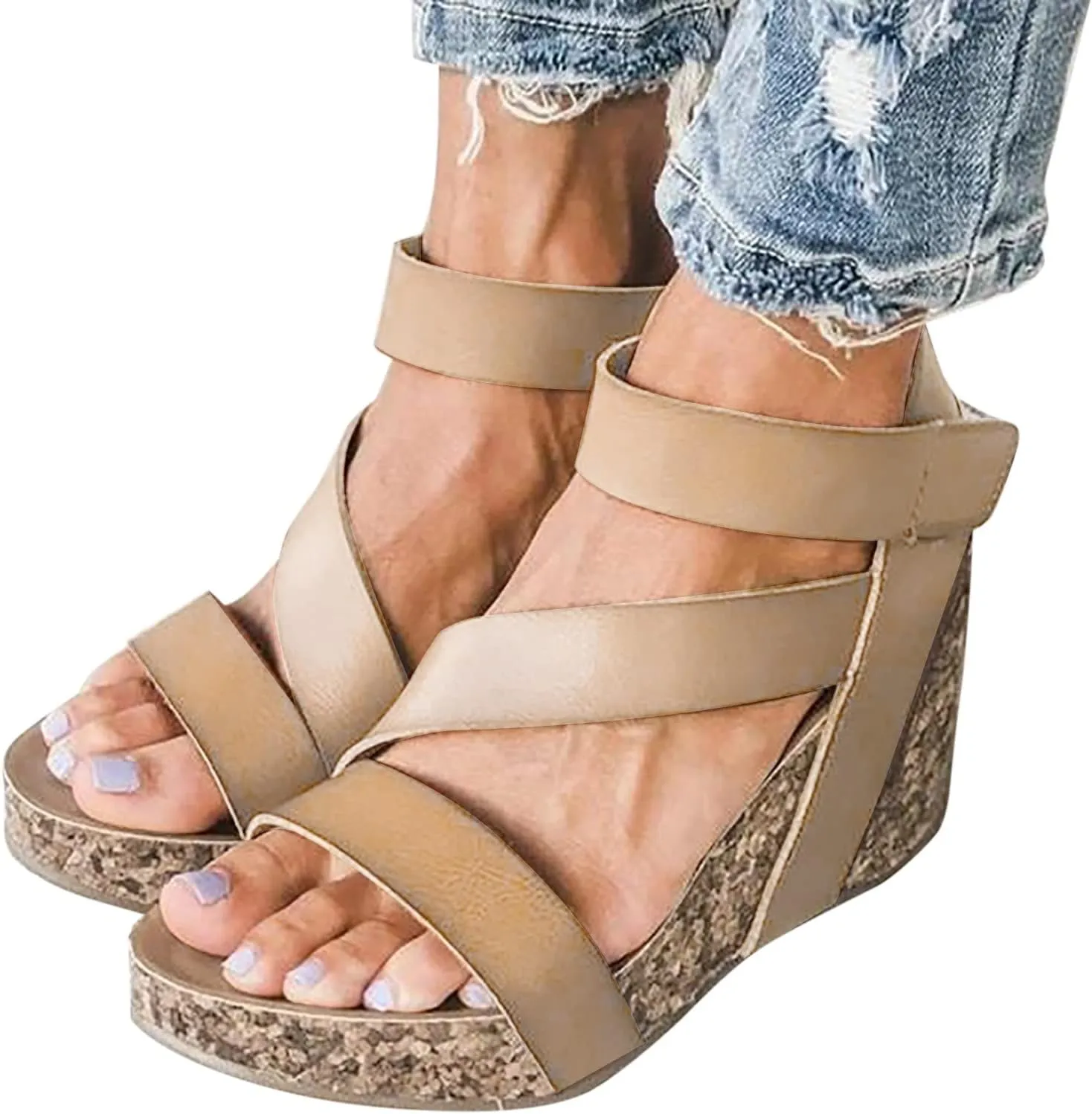 Eduavar Summer Sandals for Women, Orthopedic Sandals for Women Leather Wedge Platform Sandals Open Toe Sandals Shoes