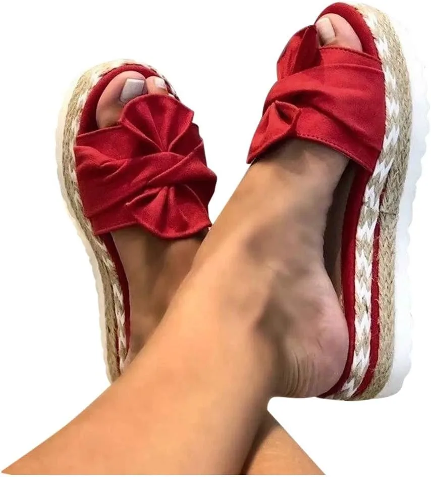 Eduavar Womens Sandals, Sandals Women Dressy Summer Espadrille Platform Sandals Open Toe Bow Tie Sandals