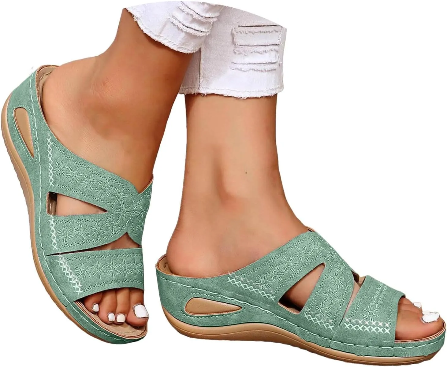Eduavar Womens Sandals Summer Dressy Orthotic Slides Comfort Support Slip on Flip Flops Platform Sandals Yoga Mat Slippers