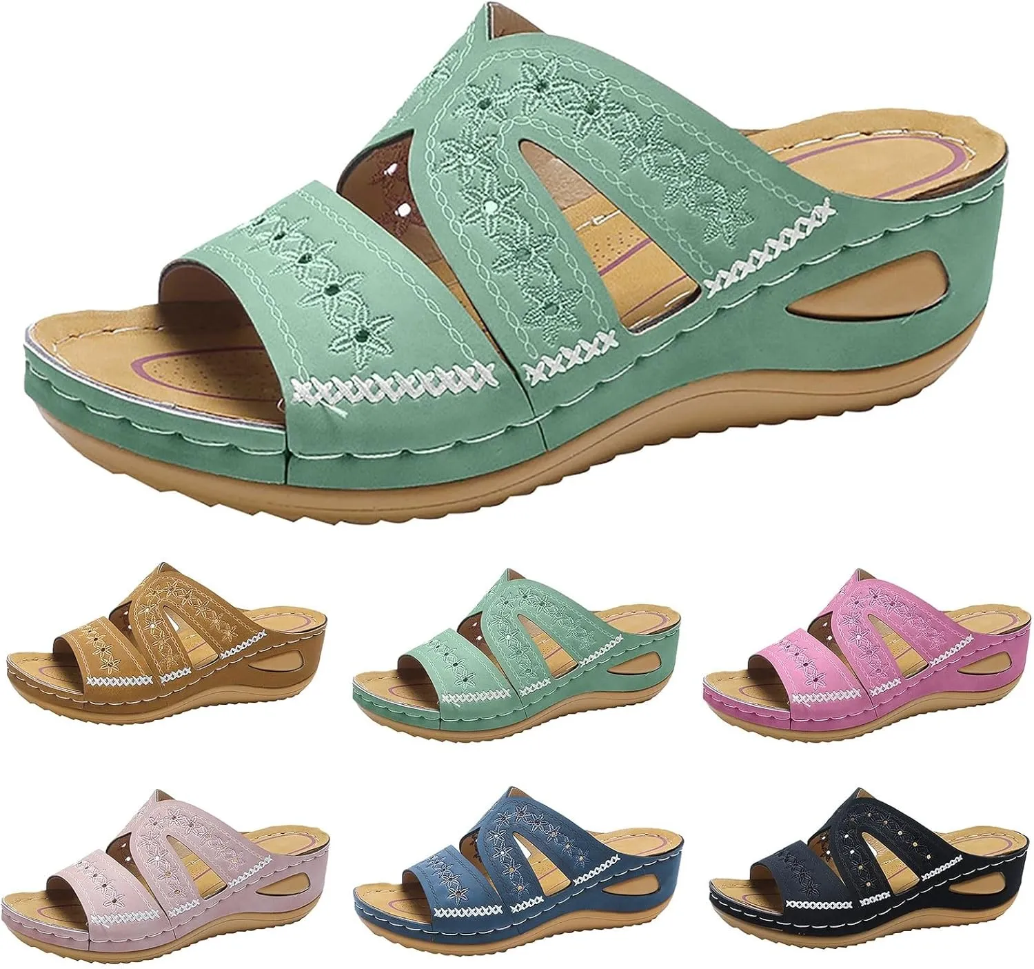 Eduavar Womens Sandals Summer Dressy Orthotic Slides Comfort Support Slip on Flip Flops Platform Sandals Yoga Mat Slippers