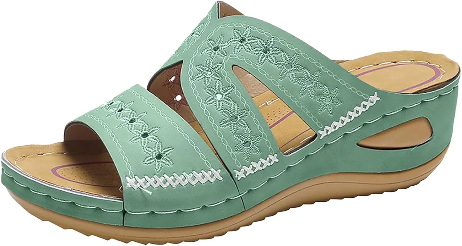 Eduavar Womens Sandals Summer Dressy Orthotic Slides Comfort Support Slip on Flip Flops Platform Sandals Yoga Mat Slippers