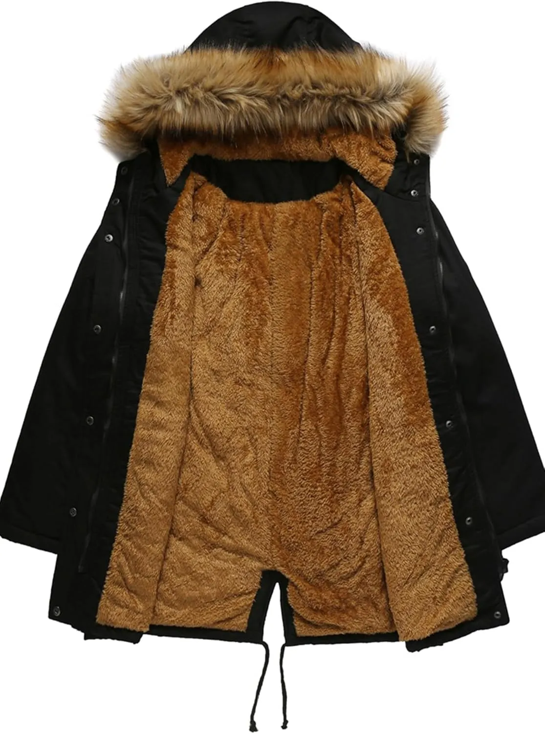 EFOFEI Women's Thicken Fleece Lined Parka Faux Fur Collar Hooded Jacket Winter Essential Medium Length Coat with Pockets