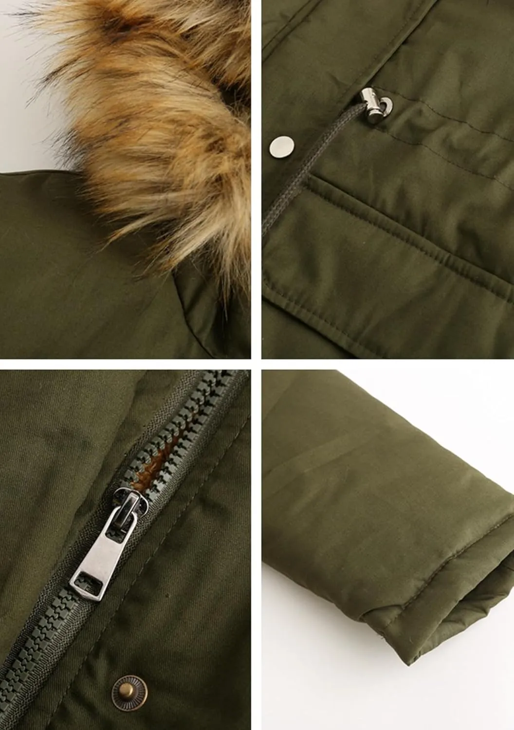 EFOFEI Women's Thicken Fleece Lined Parka Faux Fur Collar Hooded Jacket Winter Essential Medium Length Coat with Pockets