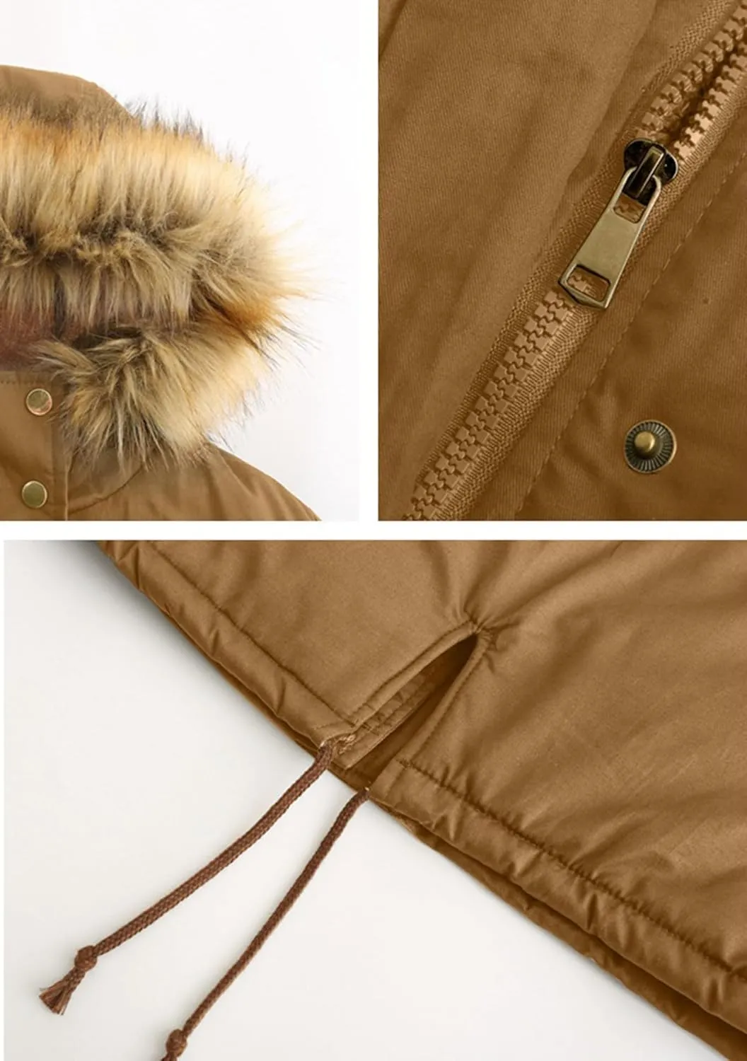 EFOFEI Women's Thicken Fleece Lined Parka Faux Fur Collar Hooded Jacket Winter Essential Medium Length Coat with Pockets