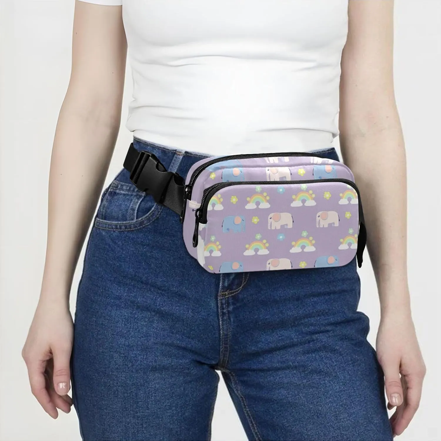 Elephants Rainbow Womens Fanny Pack Waterproof Hip Bag Belt Pouch Cute Waist Purse for Women