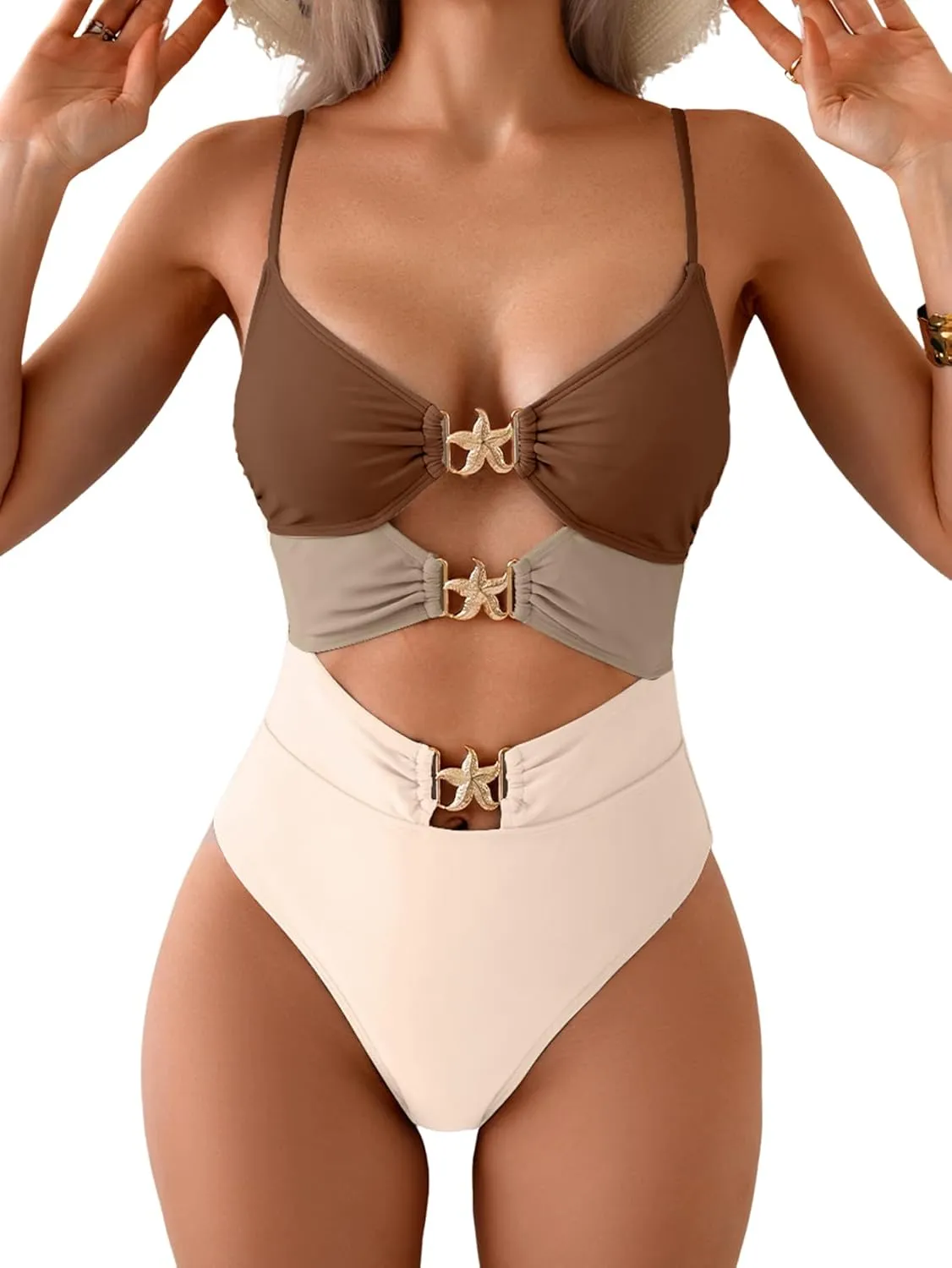 Eomenie One Piece Swimsuit for Women Cutout Monokini Sexy Bathing Suit Metal Swim Suit