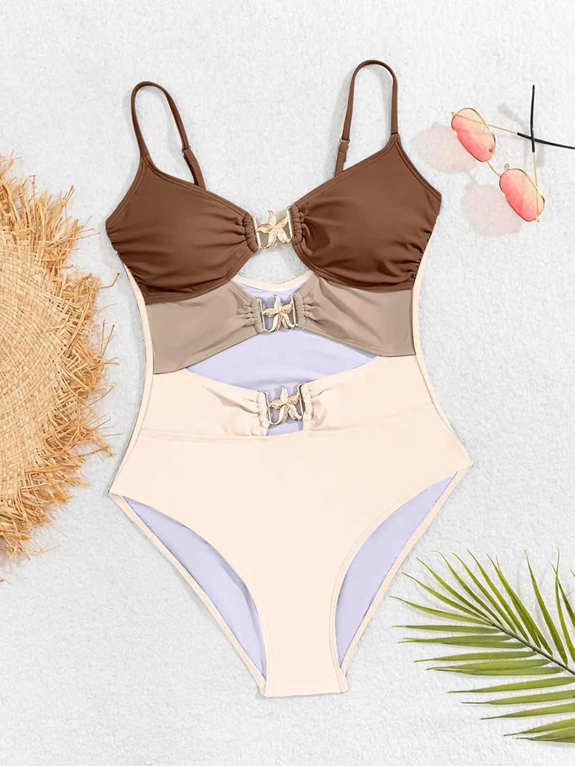 Eomenie One Piece Swimsuit for Women Cutout Monokini Sexy Bathing Suit Metal Swim Suit
