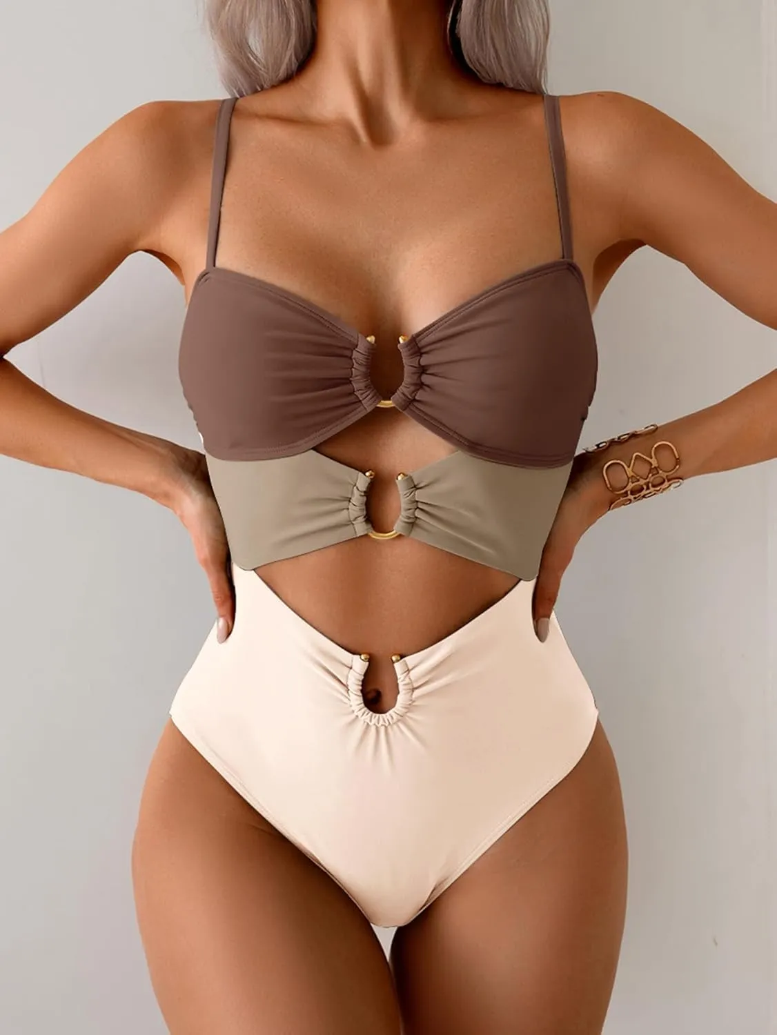 Eomenie One Piece Swimsuit for Women Ring Linked Monokini Sexy Bathing Suit Cutout Swim Suit