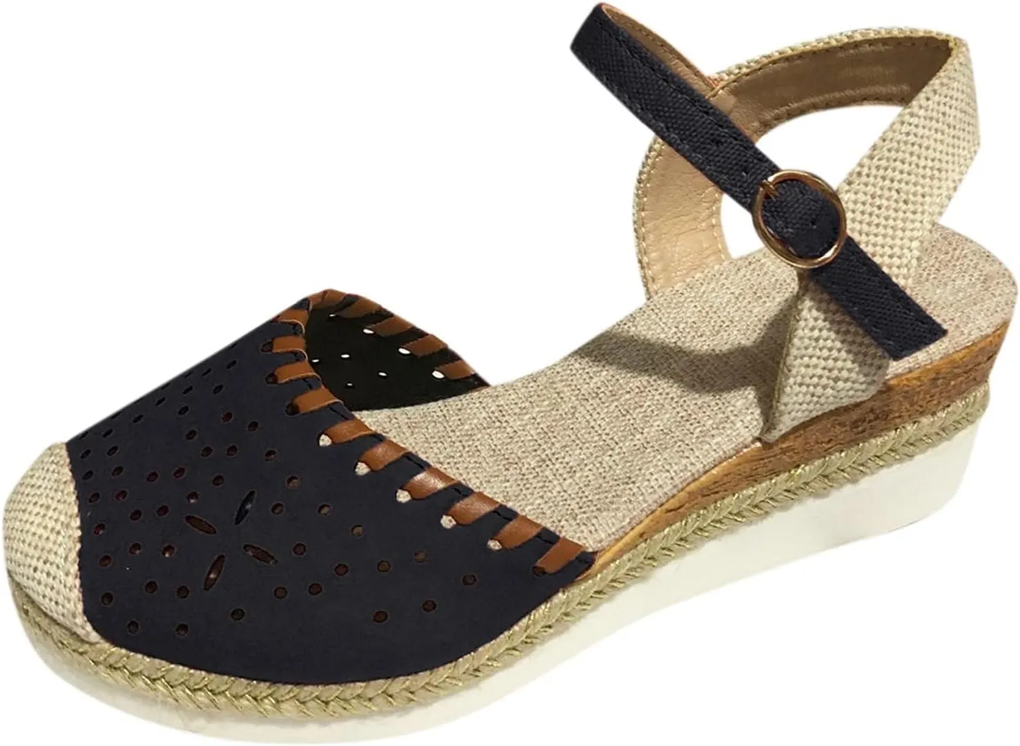 Espadrille Wedges for Women Closed Toe Espadrilles Wedge Sandals Summer Orthopedic Shoes Platform Mid Low Heel Hollow Dress Sandals