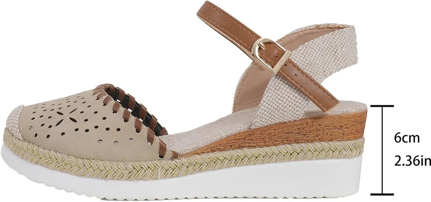 Espadrille Wedges for Women Closed Toe Espadrilles Wedge Sandals Summer Orthopedic Shoes Platform Mid Low Heel Hollow Dress Sandals