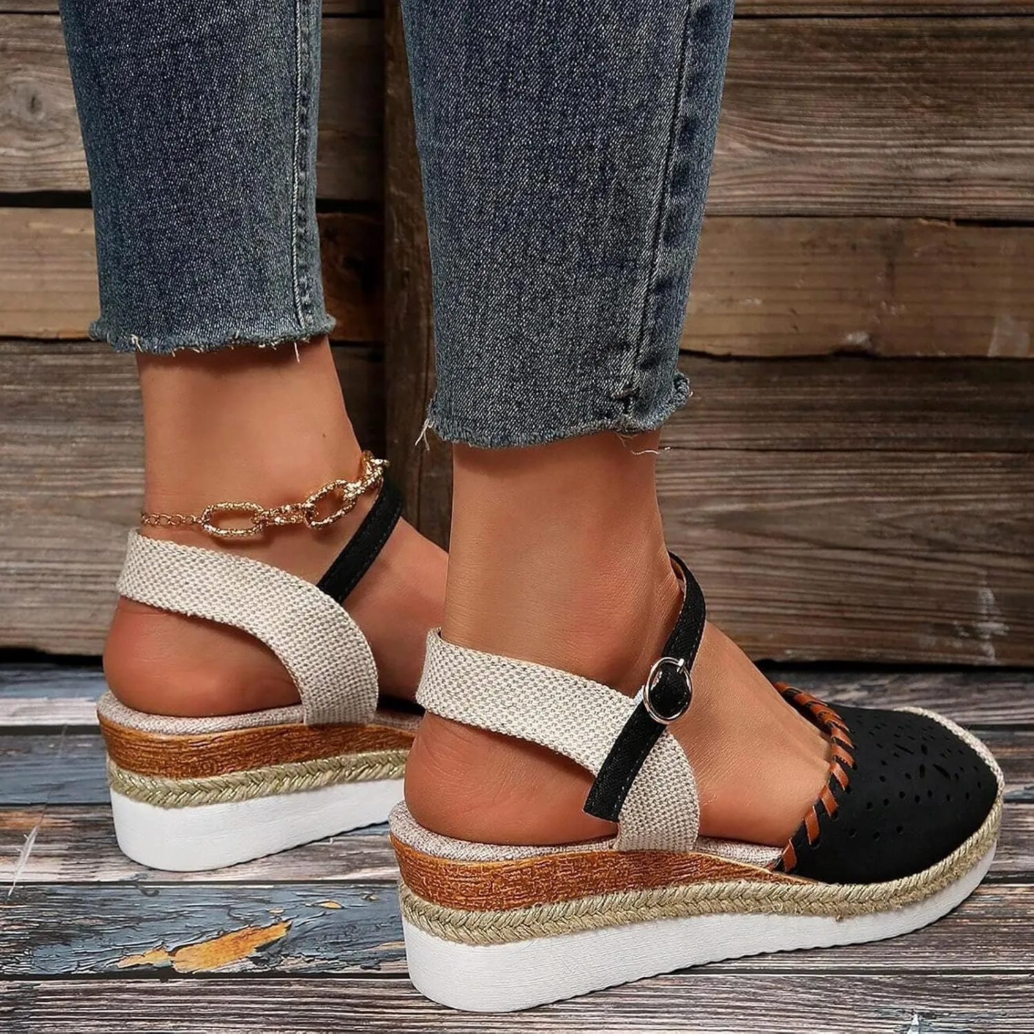 Espadrille Wedges for Women Closed Toe Espadrilles Wedge Sandals Summer Orthopedic Shoes Platform Mid Low Heel Hollow Dress Sandals