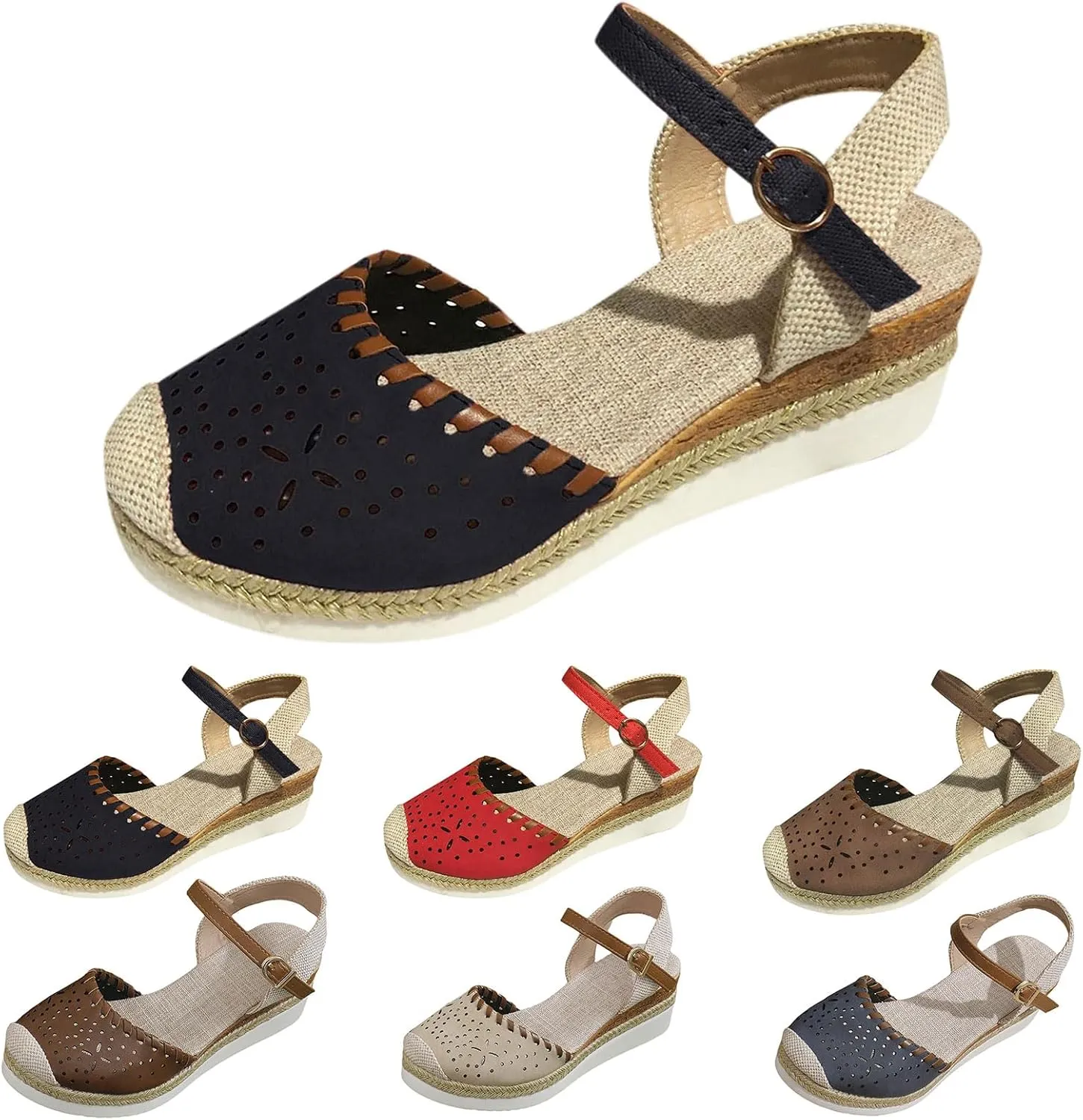 Espadrille Wedges for Women Closed Toe Espadrilles Wedge Sandals Summer Orthopedic Shoes Platform Mid Low Heel Hollow Dress Sandals