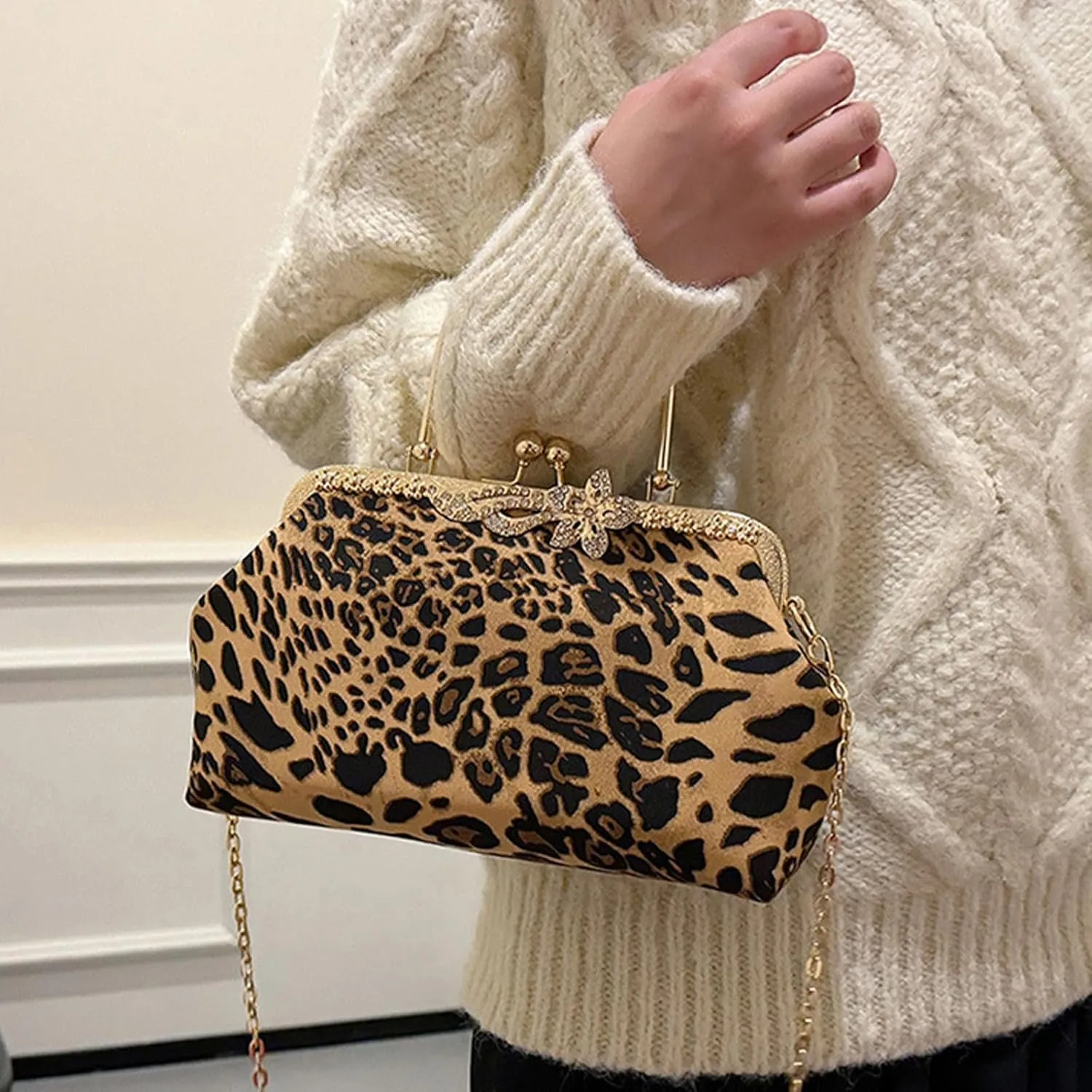Evening Bag Small Clutch Purses Leopard Purse Formal Wedding Handbag for Women Fashion Crossbody Bags With Chain