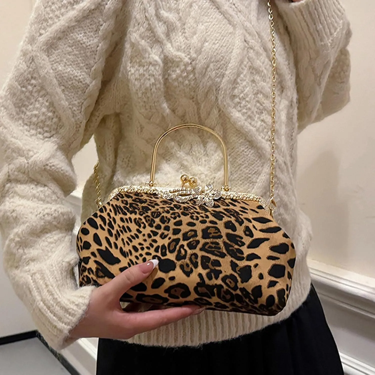 Evening Bag Small Clutch Purses Leopard Purse Formal Wedding Handbag for Women Fashion Crossbody Bags With Chain