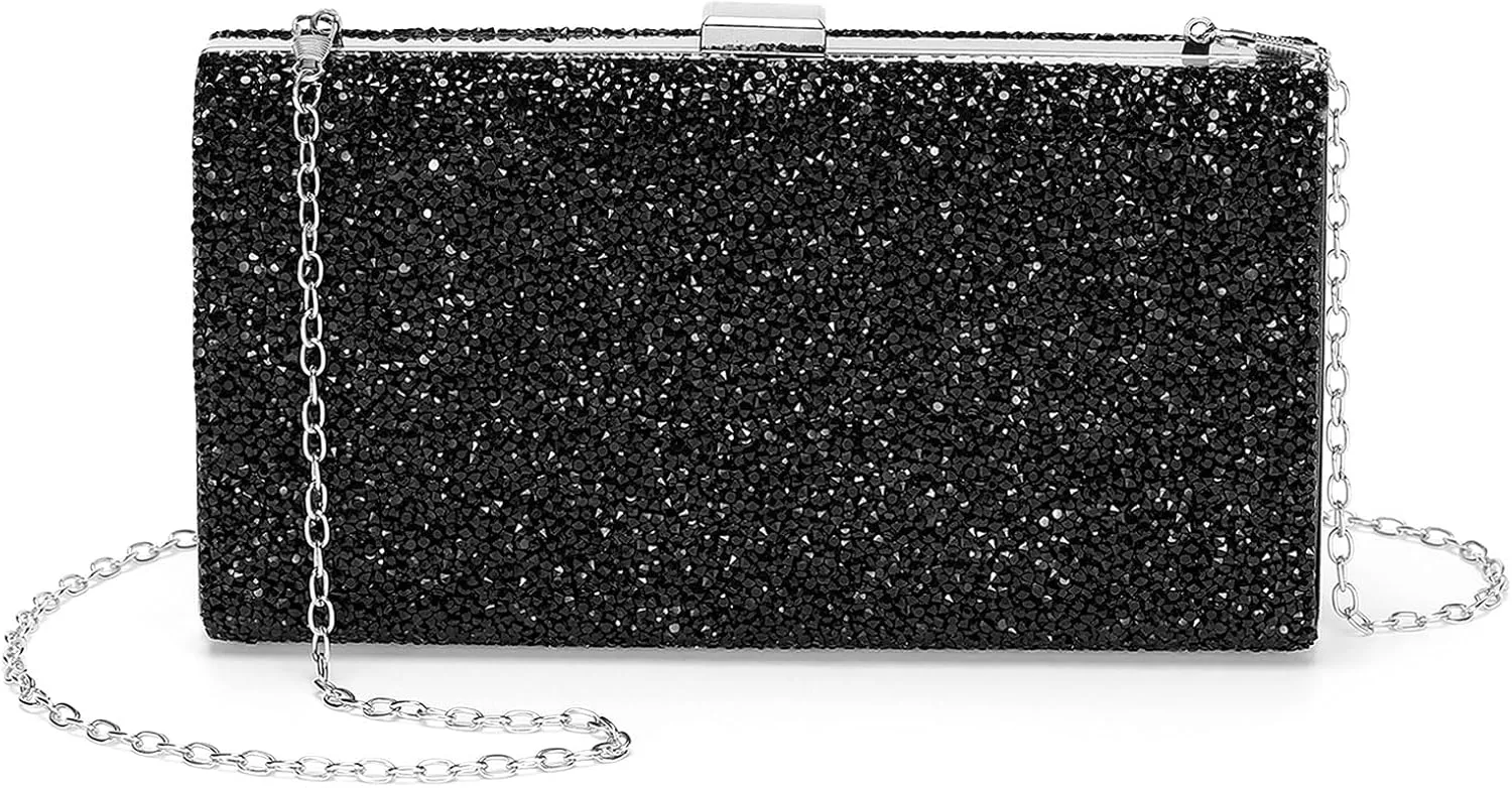 Evening Bags Clutch Purses for Women Formal, 2-Side Rhinestone Crossbody Handbags Metal Clasp Purse Sparkly for Wedding Guest Party Black
