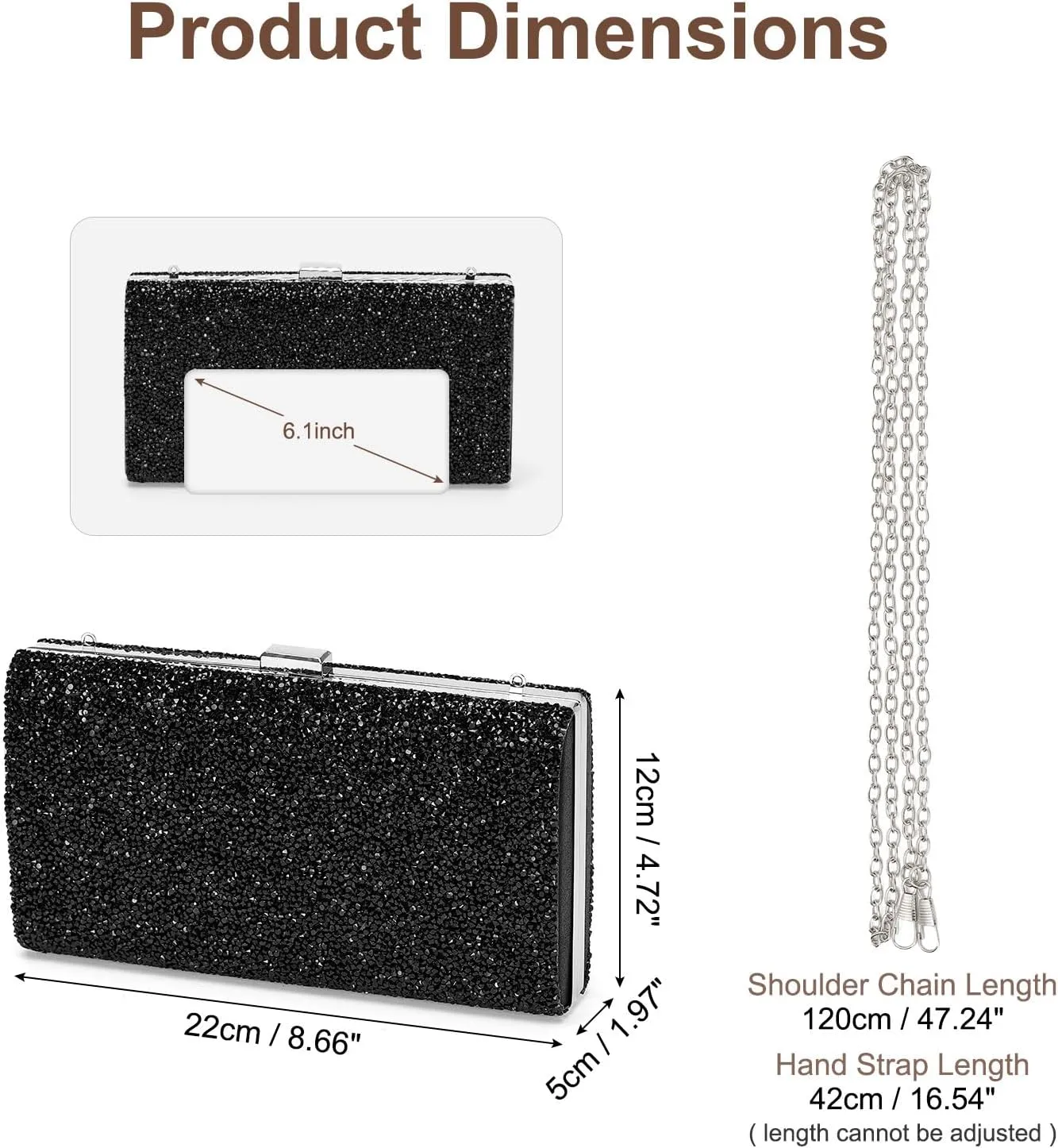 Evening Bags Clutch Purses for Women Formal, 2-Side Rhinestone Crossbody Handbags Metal Clasp Purse Sparkly for Wedding Guest Party Black