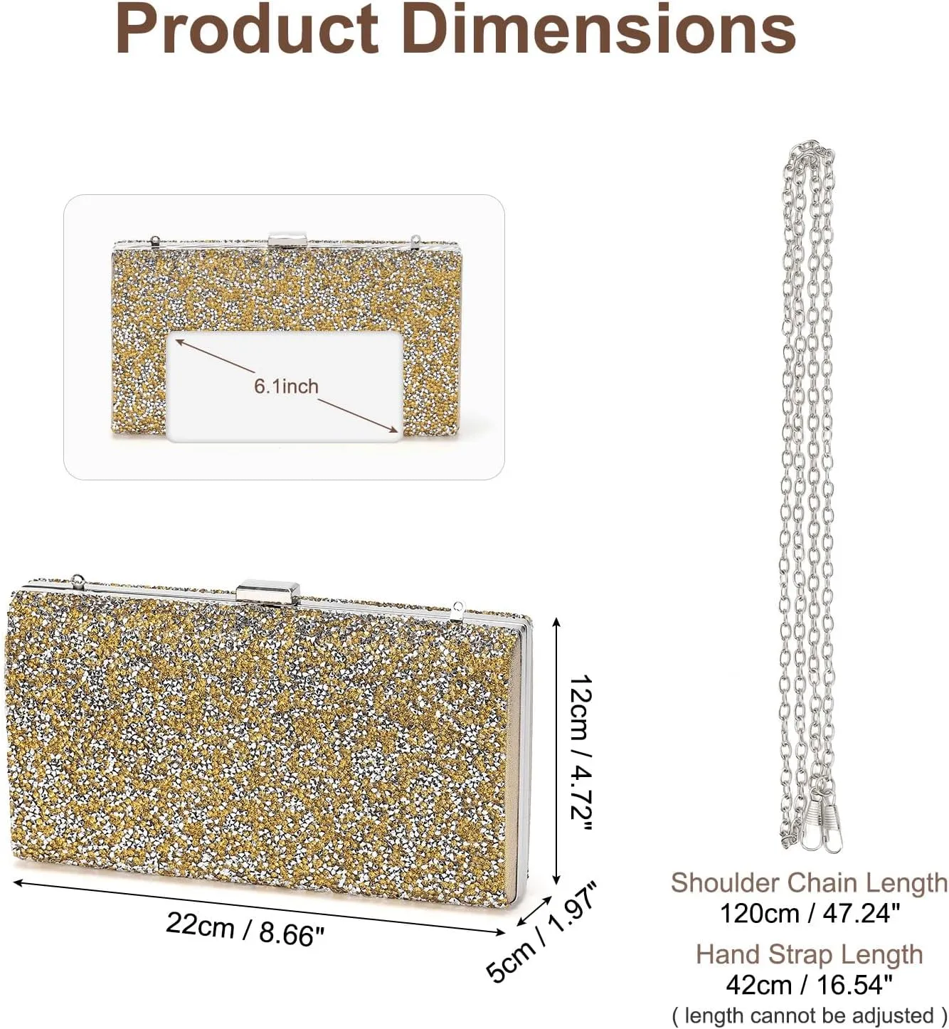 Evening Bags Clutch Purses for Women Formal, 2-Side Rhinestone Crossbody Handbags Metal Clasp Purse Sparkly for Wedding Guest Party Gold