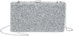 Evening Bags Clutch Purses for Women Formal, 2-Side Rhinestone Crossbody Handbags Metal Clasp Purse Sparkly for Wedding Guest Party, Silver