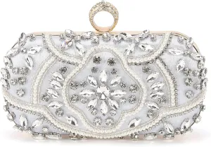 Evening Bags Clutch Purses for Women Formal, Beaded Clutch Rhinestone Handbags Shoulder Bag with Chain Sparkly for Wedding Bride Guest Party Silver