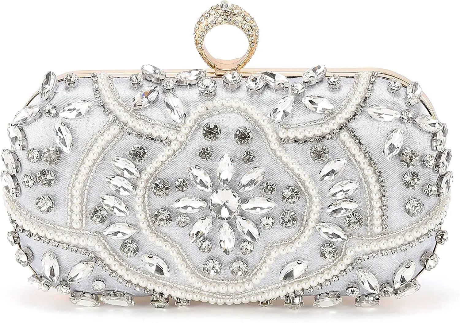 Evening Bags Clutch Purses for Women Formal, Beaded Clutch Rhinestone Handbags Shoulder Bag with Chain Sparkly for Wedding Bride Guest Party Silver