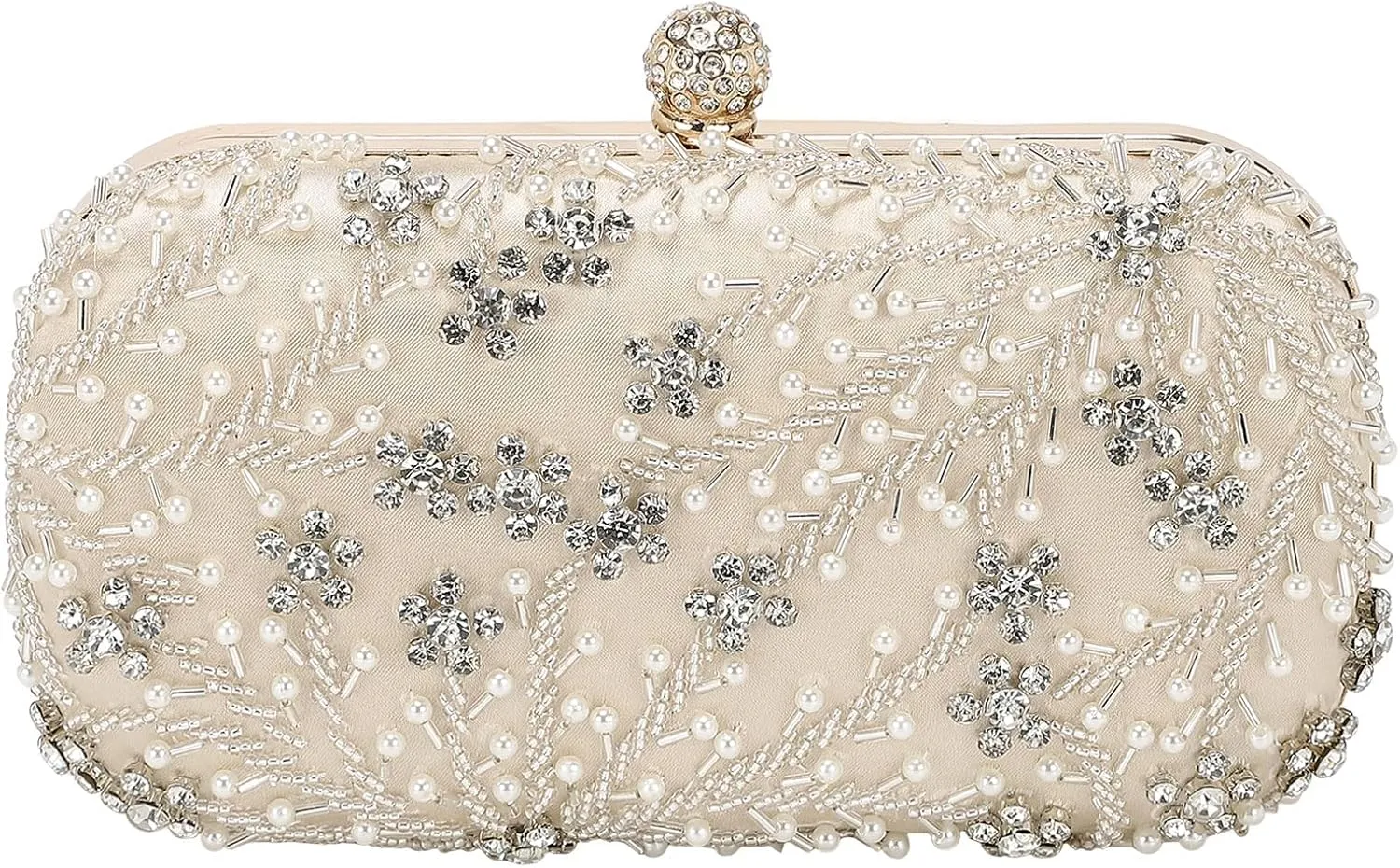 Evening Bags Clutch Purses for Women Formal, Bridal Purses Rhinestone Handbags Shoulder Bag with Chain Sparkly for Wedding Bride Guest Party Apricot