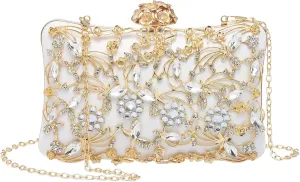 Evening Bags Clutch Purses for Women Formal, Purse Crossbody Handbag Rhinestone Shoulder Bag with Chain Sparkly for Wedding Bridal Guest Party White