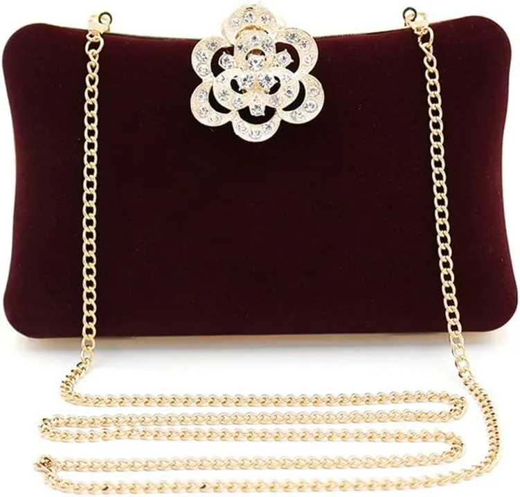 Fashion Diamond-encrusted Flower Velvet Evening Bag Ladies Simple Clutch Bag Chain Shoulder Bag