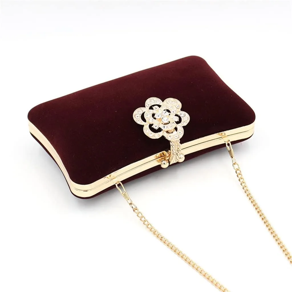 Fashion Diamond-encrusted Flower Velvet Evening Bag Ladies Simple Clutch Bag Chain Shoulder Bag