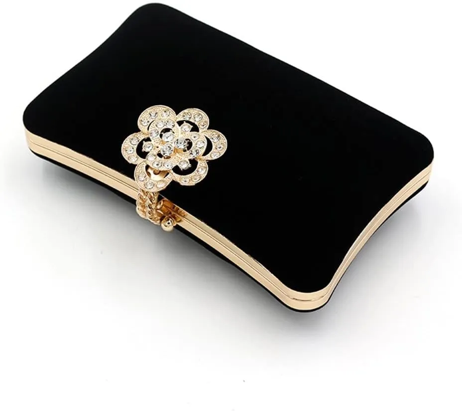Fashion Diamond-encrusted Flower Velvet Evening Bag Ladies Simple Clutch Bag Chain Shoulder Bag