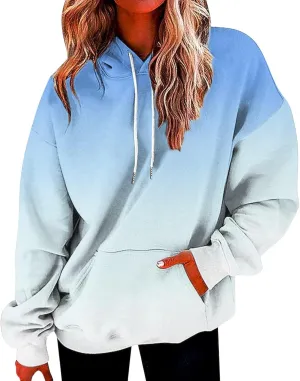 Fashion Tie Dye Hoodies For Women Pocket Long Sleeve Drawstring Oversized Pullover Fall Winter Gradient Sweatshirts